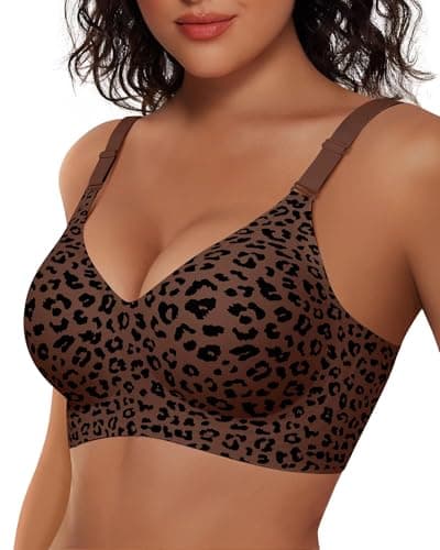 Vertvie Womens Wireless Jelly Bras No Underwire Push Up Seamless Bra Supportive Full Coverage Bralette Regular and Plus Size(Leopard Coffee,X-Large) - Image 1
