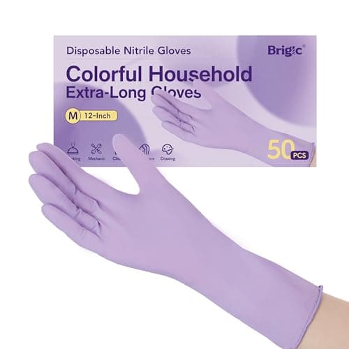 Brigic 12-Inch Extended Disposable Nitrile Gloves | Latex-Free & Powder-Free | Full Palm Textured Grip | Multipurpose for Home, Kitchen, Beauty & Garden Orchid Purple, Medium (Pack of 50) - Image 1