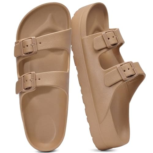 shevalues Women’s Platform Sandals with Arch Support, Lightweight Cloud Slides with Adjustable Double Buckle, Comfortable EVA Recovery Sandals for Summer Beach, Brown 37 - Image 1