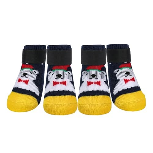 PETLOFT 4Pcs Anti Slip Dog Socks to Prevent,Dog Shoes for Hot Pavement & Floor Traction,Protective Dog Booties for Small, Medium & Senior Dogs, Blue Bear Cub, L (1.38" W x 3.54" L) - Image 1