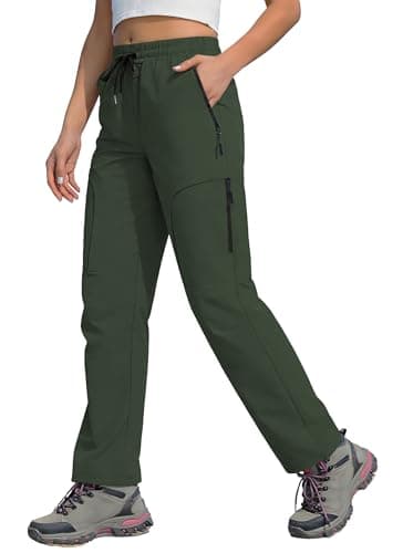 TZDNI Women's Hiking Pants Lightweight Quick Dry Cargo Pants Water Resistant UPF 50 Joggers Zip Pockets Travel Outdoor HH2538 Green XL - Image 1