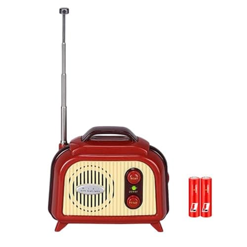 Sourcingbay Mini FM Radio, Vintage Retro Portable FM Only Radio, 88–108 MHz Auto Scan, 2 AA Battery Powered Compact Desk Radio with Speaker and Antenna, Red and Cream, 4.5 x 3.5 x 5 in - Image 1