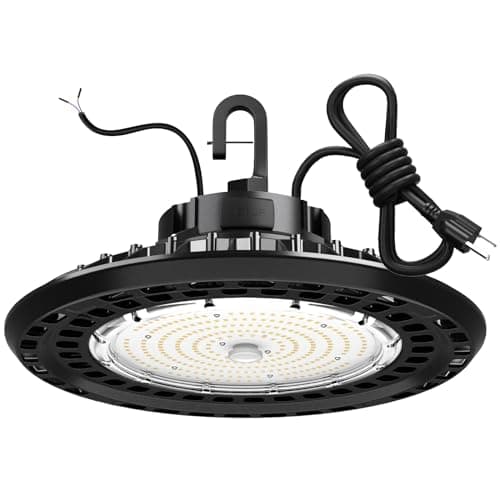 YXL Super Bright 200W High Bay Led Lights, UFO High Bay Led Shop Lights 30000LM 5000K, 0-10V Dimmable,US Plug 5' Cable, 100-277V High Bay Lights for Shop Barn Warehouse, UL,1 Pack, Black - Image 1