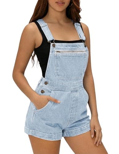 POLITI Denim Overall Shorts for Women, Adjustable Straps Bib Stretchy Jean Shortalls with Zipper Pockets Summer Casual - Image 1