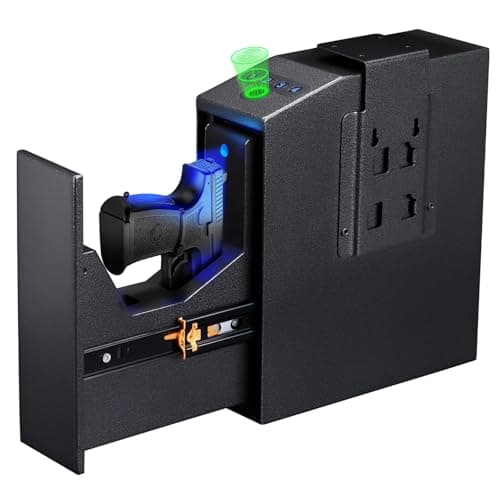 IDMIDM Pistol Safe Upgraded,0.1 Seconds Quick Access Auto Sliding Door Hand Gun Safe for Handgun,with Biometric Fingerprint, PIN Code,Key Access,for Bedside, Desk,Office Safety (Upgraded Pistol Safe) - Image 1