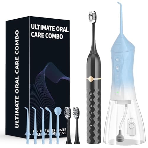 Water flosser+Electric Toothbrush Combination Set -5-Speed Sonic Electric Toothbrush, 4-Speed Portable Water flosser, Super Waterproof, a Great Gift for Friends (Blue) - Image 1