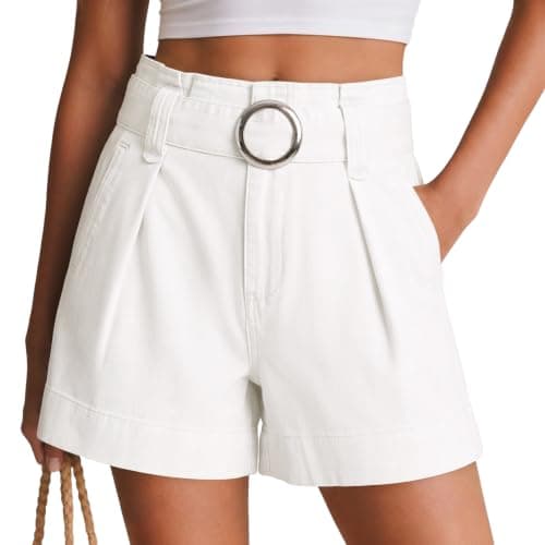 Flowyair Womens High Waisted Jean Shorts Baggy Wide Leg Belt Pleated Jorts - Image 1