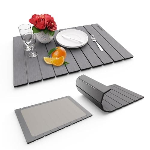 HotFox Dish Drying Mat for Kitchen Counter – Quick Dry Stone Drying Mat, Foldable Diatomaceous Earth Pad, Non-Slip Kitchen Sink Drying Mat, Large Fast Drying Stone Mat for Dishes, Coffee Maker, Grey - Image 1