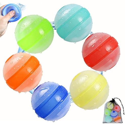Reusable Water Balloons 6 Pcs Quick-Fill Self-Sealing Pool & Beach Water Toys for Boys Girls Ages 3-12, Outdoor Summer Splash Balls for Backyard Kids Activities (6 Colour) - Image 1