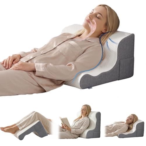 COMFYPIL Bed Wedge Pillow for Headboard, Orthopedic Memory Foam Wedge Pillow with for After Surgery, Acid Reflux Relief, Sleeping, Neck & Back Pain Relief, Wedge Pillows for Bed Sitting Up, White&Grey - Image 1