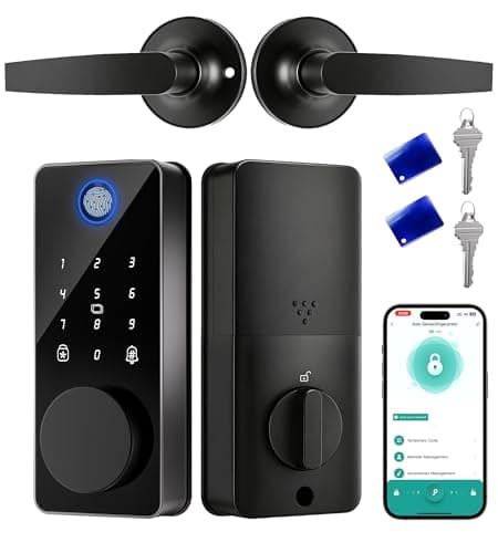 IBLOG Smart Lock with 2 Lever Handle Set, Fingerprint Keyless Entry Door Lock Front Door App Control, Electronic Touchscreen Keypad Deadbolt, Auto Lock, IP54 Waterproof, Easy Install Built-in Doorbell - Image 1