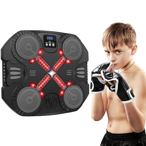 Music Boxing Machine Sport Toys for Kids,Wall Mounted Bluetooth Smart Punching Target,Training Pad Toy with Boxing Glove,Ideas Toys for Boys Girls Kids 3 4 5 6 7 8 9 10 11 12+ Years Old (Black) - Image 1