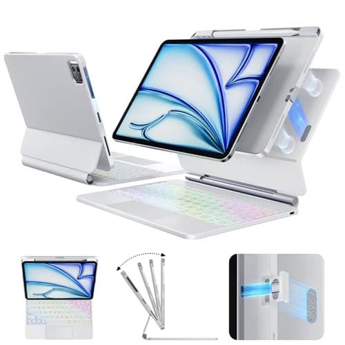Landcase for iPad Air 11 Inch Case with Keyboard (M4/M3/M2 2026-2024), iPad Pro 11 2022-2018 & Air 5th 4th Detachable Keyboard Case, Backlit Keyboard with Magnetic Stand, Multi-Touch Trackpad, White