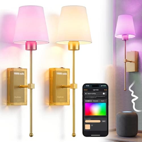 Supleap Battery Operated Wall Sconces Set of 2, Smart Rechargeable Wireless Wall Lights with Alexa, Apple Home & Google, RGB Dimmable LED Wall Sconce, 66H Battery Life - Image 1