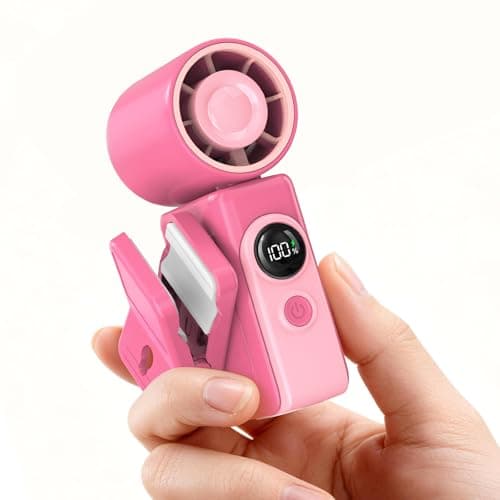 Portable Clip-On Mini Fan, Hands-Free, Turbo Personal Handheld Fans Rechargeable w/ 4 Wind & LED Display, Pocket Size Summer Essentials for Travel/EyeLash/Beach/Concert, Gifts for Women Men(Hot Pink) - Image 1