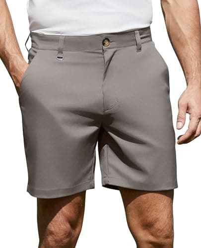 CoozySphere 7 Inch Inseam Golf Shorts Men Stretch Work Dress Shorts with 4 Pockets Light Gray - Image 1