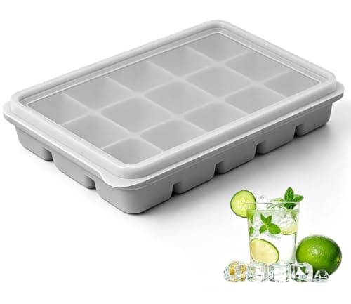 Azxb Ice Cube Trays with Lid, 1 Pack 15 Cubes Easy Release Stackable Flexible Silicone Ice Cube Trays for Freezer with Removable Silicone Lid for Baby Food, Whiskey, Coffee, Cocktail, BPA Free - Image 1