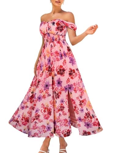 2025 Women's Summer Sleeveless Off Shoulder Floral Flowy A Line Maxi Dresses Purple Red XXL - Image 1
