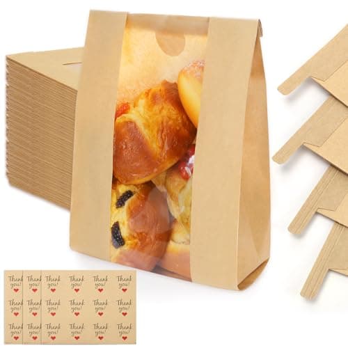 130 Pack Homemade Bread Sourdough Bags, 14" x 8.3" x 3.5" Large Bakery Bread Bag with Tin Tie Tab Lock Clear Window Stickers for Storage of Bread Cookies Snacks - Image 1