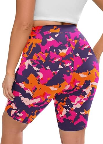 AusLook Plus Size Biker Shorts for Women 8" High Waisted Tummy Control Rosy Clouds 3X Yoga Workout Shorts Soft Stretch Gym Running Shorts