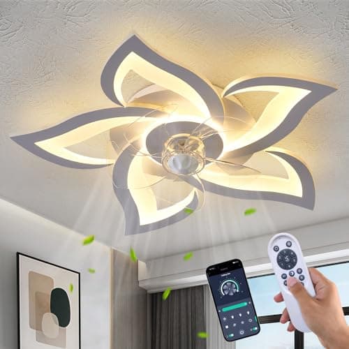 Dalouguan Flush Mount Ceiling Fan with Lights, 24" White ,Remote Control, 6 Speeds 3 Light Color Low Profile Ceiling Fan for Kitchen - Image 1