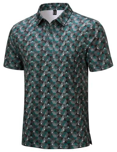 Cotrasen Funny Golf Polos for Men Casual Moisture Wicking Collar Performance Short Sleeve Stretch Tee Shirt Green Geometry M - Image 1