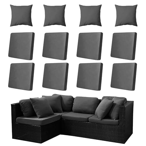 MRGSDL 12-Piece Outdoor Cushion & Pillow Cover Set, 8 Seat Covers + 4 Pillow Covers, Stretch Patio Furniture Slipcovers for Sofa Sectional Chair