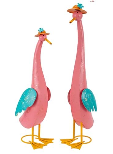 The Aura Collective 22" Duck Garden Statue Set of 2 Metal Ducks, Duck Outdoor Decor with Stakes Animal Yard Art Sculptures for Patio Porch Lawn Backyard Pink - Image 1