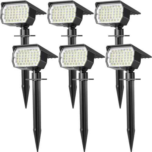 WENATY Solar Spot Lights Outdoor Waterproof IP65, 6 Pack Landscape Spotlights with 46 LEDs, 3 Modes Auto On/Off Solar Powered Flood Lights for Outside Pathway, Yard, Garden, Walkway (Cool White) - Image 1
