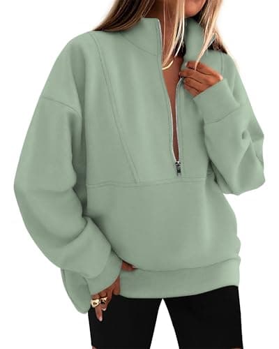 KIRUNDO Sweatshirt for Women 2026 Fall Half Zip Pullover Oversized Fleece Mock Neck Hoodies Fashion Outfits Winter Clothing(Grey Green, XX-Large) - Image 1