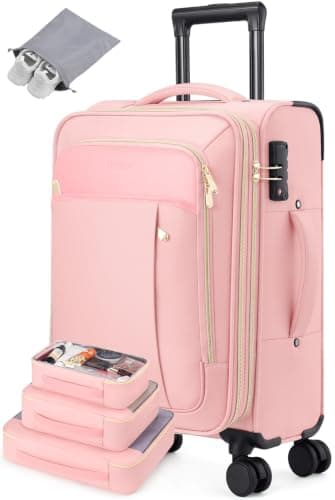 Softside Expandable Carry On Luggage, Top Opening 20 Inch Suitcase with TSA Lock& Spinner Wheels, Front-Access 15.6 in Laptop Compartment, 4 Packing Cubes, Airline Approved for Travel Business Trip - Image 1