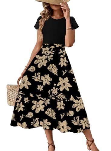 Dokotoo Summer Dresses for Women 2026 Maxi Dress Ruffle Dress with Sleeves Casual Long Dresses Floral Print Long Flowy Dresses A-Line Dress with Pockets - Image 1