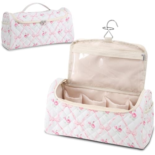 GISMTR Quilted Hair Tools Travel Case, Cotton Portable Storage Bag with Hanging Hook for Hair Curler Accessories, Cute Dustproof Travel Organizer - Image 1