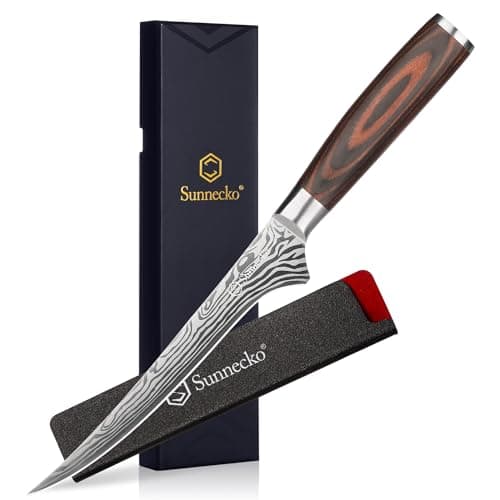Sunnecko Boning Knife with Pakkawood Handle,6 inch High Carbon German Stainless Steel Fillet Knife for Meat and Poultry - Image 1