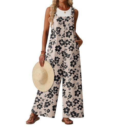 Lepunuo Overalls for Women Summer Floral Jumpsuits Loose Wide Leg Casual Rompers Beach Vacation Sleeveless Pockets - Image 1