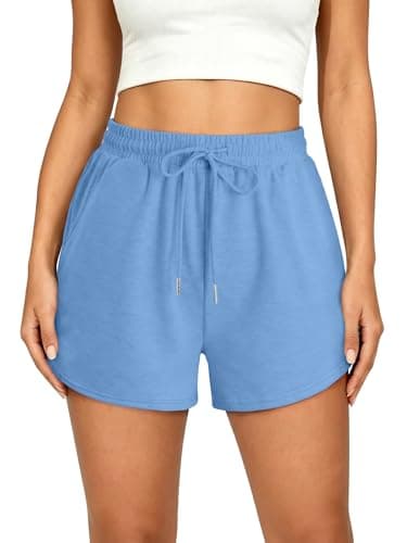 KISSMODA Sky Blue Womens Knit Loose Shorts Drawstring Pockets Casual Picnic Errands Daily Wear Lounge Short Pants LightBlue XL - Image 1