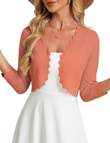 GRACE KARIN Women's Bolero Shrug Cropped Cardigan Knit Sweaters Summer Short Sleeve Cardigan for Dress Fashion Clothing(Coral Pink,L) - Image 1
