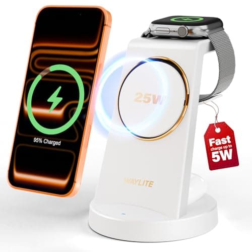 3 in 1 Fast Charging Station for iPhone, 25W Wireless Magnetic Phone Charger for iPhone 17 16e 16 15 14 13 12 Serise, Watch Charger Stand, Wireless Charging Station for AirPods 4 3 Pro, White - Image 1