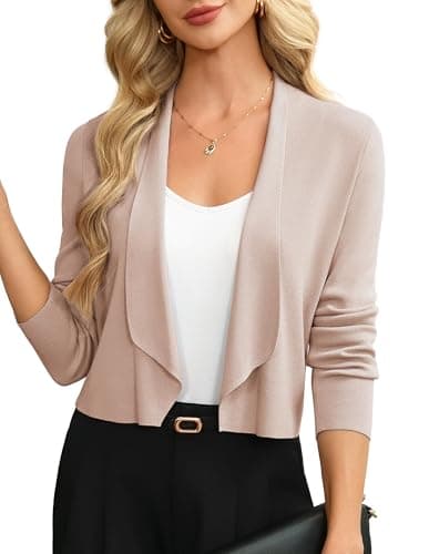 GRACE KARIN Women Sweater Blazer Summer Lightweight Cropped Cardigan Shrug Blazers for Women Business Casual Work M Apricot - Image 1