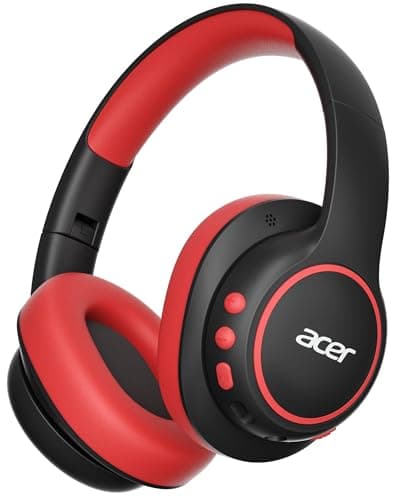 Acer Kids Bluetooth Headphones, Over Ear Headphone for Kids with Mic, 75H Playtime, 85dBA Safe Volume, Bluetooth 6.0, USB C Fast Charging, Toddler Headphones for iPad/Tablet/Travel/School-Black Red - Image 1