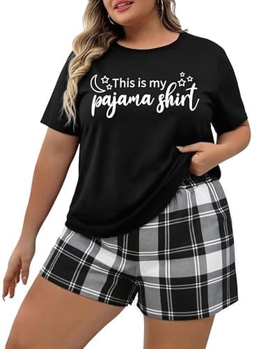 NANYUAYA Plus Size Women's Pajama Set, Soft Sleep Tops & Lounge Shorts with Pockets 2-Piece Sleepwear for Women - Image 1