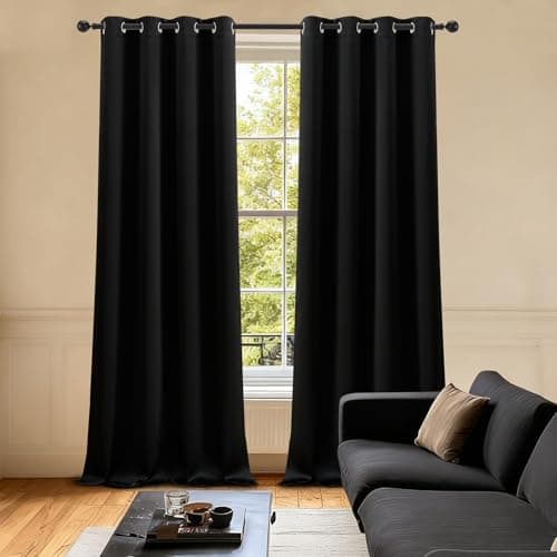 LIMON HOME Black Blackout Curtains 90 inches Long for Living Room Bedroom, Soundproof Window Treatment Black Out Drapes for Hall Room, Set of 2 Panels - Image 1