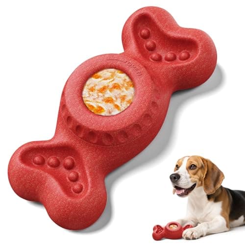 PETSWEET 3-in-1 Enrichment Dog Toy for Aggressive Chewers, Frozen Treat Toy & Interactive Treat Dispenser with Peanut Butter Grooves, Long Lasting Chew Toy for Large Dogs, Easy to Clean, Red - Image 1