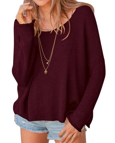 PRETTYGARDEN Women's Oversized Sweaters 2026 Casual Long Sleeve Scoop Neck Pullover Tops Loose Cozy Knit Spring Outfits(Burgundy,Large) - Image 1