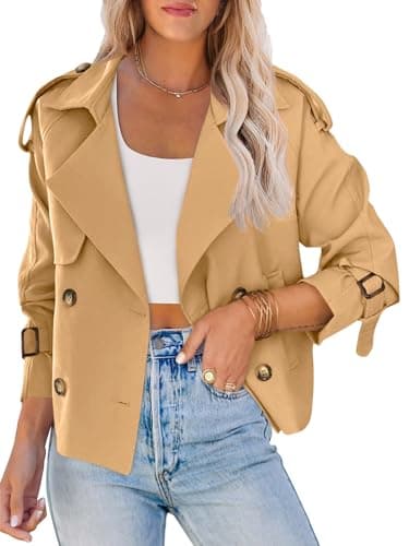 Saodimallsu Women Crop Double Breasted Trench Coat Raglan Sleeve Work Office Cropped Jacket With Pockets - Image 1