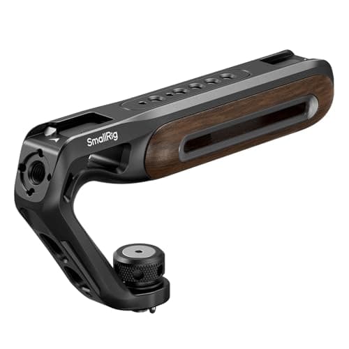 SmallRig Wooden Top Handle with Retractable 1/4''-20 and 3/8''-16 Locating Screw for ARRI, Max Load 15kg / 33.1lb for Universal Camera Cages and Rigs, 2 Cold Shoe Adapters to Mount Accessories- 5252 - Image 1