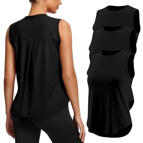 Missclub 3 Pack Workout Tops for Women Athletic Running Yoga Tank Tops Relaxed Fit Sleeveless Active Gym Exercise Shirts - Image 1