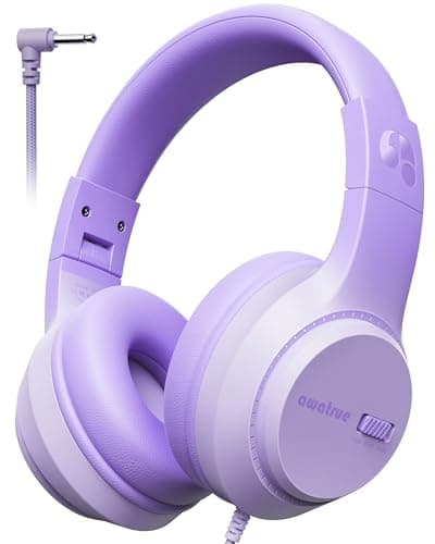 awatrue Kids Headphones, 74/85/94dB Volume Limiter, Foldable Wired Over Ear Headphones for Travel, 3.5mm Jack, Toddler Headphones for School, Chromebook, iPad, Tablet, Purple - Image 1