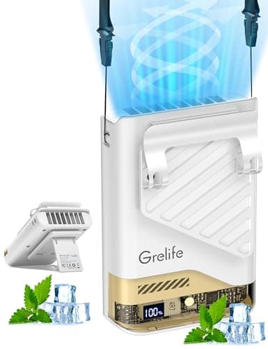 Grelife AI Portable Fan with LED Display & 40H Runtime,5-Speed 10000RPM Cooling Personal Waist Handheld Fan Rechargeable,33ft/s Wind Speed for Outdoor,Camping,Farm,Jobsite(White)