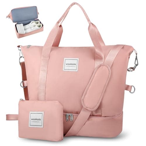 WOOMADA Weekender Bag for Women, Travel Duffel Bags with Shoe Compartment & Wet Pocket, Personal Item Bag for Airlines, Overnight Bag with Toiletry Bag, Sport Gym Tote Bag(pink) - Image 1